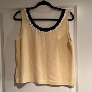 St John knit tank - pale yellow w/black trim Sz M
